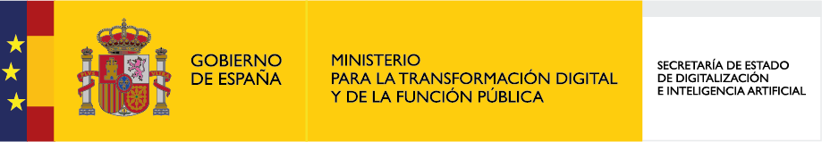 Logo del Gobierno de Espa&ntilde;a con bandera espa&ntilde;ola y texto del Ministerio para la Transformaci&oacute;n Digital